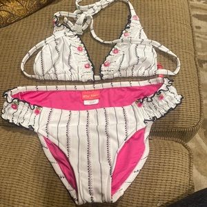Betsey Johnson striped with rosebuds bikini